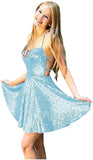 Vestidos de fiesta formales con cuello halter y lentejuelas para mujer, cortos, sin espalda, con lentejuelas azules, para cóctel 