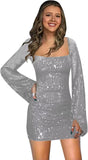 Sparkly Sequin Short Tight Homecoming Dress with Long Sleeves Girls Prom Party Dress Mini Club Dress cocktail evening dresses