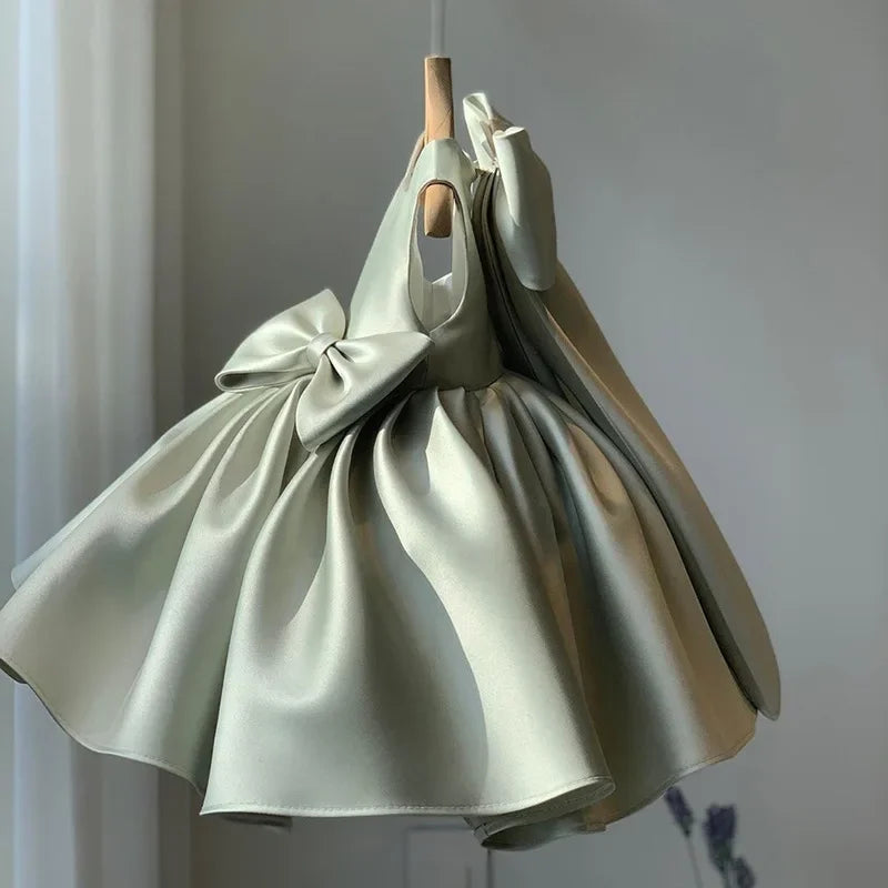 Baby Girls Wedding Birthday Bownot Dresses Clothing Toddler Kids Princess Party Ball Holy Communion Gown Customized Flower
