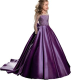 Ball With Bow Satin Floor Length Girl Kids Birthday Party First Holy Communion Gowns Elegant Flower Girl Dresses for Wedding