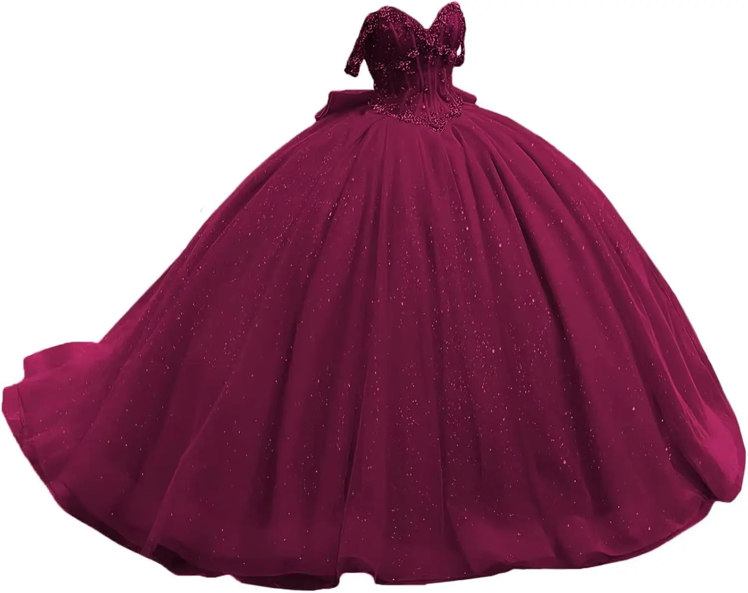 Off Shoulder Beaded Quinceanera Dresses Glitter Tulle Prom Dress Butterfly Appliques Sweet 16 Dresses with Bow
