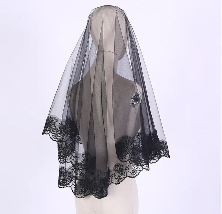 White Ivory Red Black Bridal Veil Lace Short Elbow Wedding Tulle Appliques Embroidery Edge Long Cathedral Bride Veils 1.4M 265cm