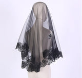 White Ivory Red Black Bridal Veil Lace Short Elbow Wedding Tulle Appliques Embroidery Edge Long Cathedral Bride Veils 1.4M 265cm