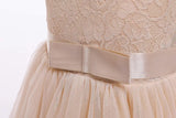 Vestido de dama de honor de encaje para niñas de flores, elegante vestido de princesa de tul largo de línea A, vestido de fiesta de boda para desfile 