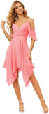 Women's Off Shoulder Chiffon Junior Bridesmaid Dresses Short Pockets Ruffle A Line Formal Dresses with Slit Wedding Party Gown