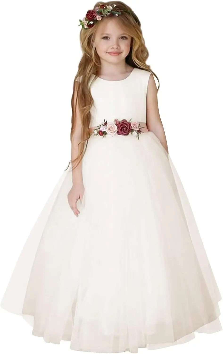 Flower Girl Dresses for Wedding Satin Tulle Princess Pageant Dress with Bow Long A Line Prom Ball Gowns girls party dress