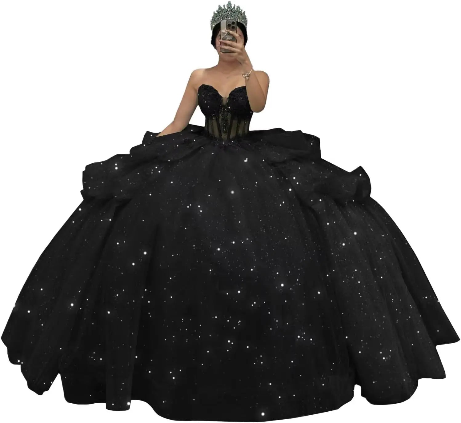 Puffy Tulle Quinceanera Dresses Ball Gown Strapless Long Sweet 16 Dress Sweetheart Sparkly Evening Gown ball gown dress