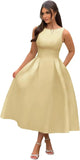 Vestidos de fiesta de satén con cuello barco y midi, largos hasta la rodilla, espalda escotada, corte en A, vestidos formales de noche para fiesta, vestido de cóctel y fiesta 