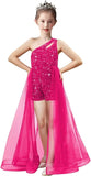 Einschultriges Festzugskleid, Jumpsuits, Blumenmädchenkleid, Pailletten-Mädchen-Ballkleider, Tüll-Strampler, Maxikleid mit Cape, Partykleider 