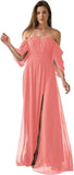 Vestido de dama de honor de talla grande con hombros descubiertos, de gasa, formal, con abertura, elegante, para invitada de boda 