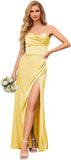 Cowl Neck Satin Bridesmaid Dresses for Women Mermaid Corset Prom Dress Long Formal Evening Gown with Slit Wedding Party Gowns