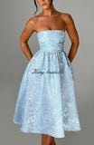 Vestido de fiesta de satén jacquard floral, largo hasta la rodilla, corte A, sin tirantes, con corsé, para dama de honor, para fiesta de noche formal 