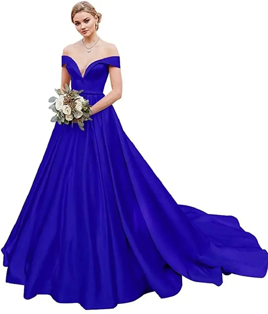 Damen Schulterfrei Satin Brautkleider Ballkleid Langes Ballkleid Abendkleid Ballkleid Brautkleider Sexy Brautkleid 