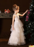 Vestidos de tul para niña de las flores para boda, vestido de encaje de primera comunión, vestidos de fiesta de desfile en capas para niñas 