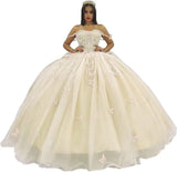 3D Butterfly Quinceanera Dress with Bow Train Spaghetti Strap Sweet 15 16 Ball Gowns Sparkly Vestido De 15 Años
