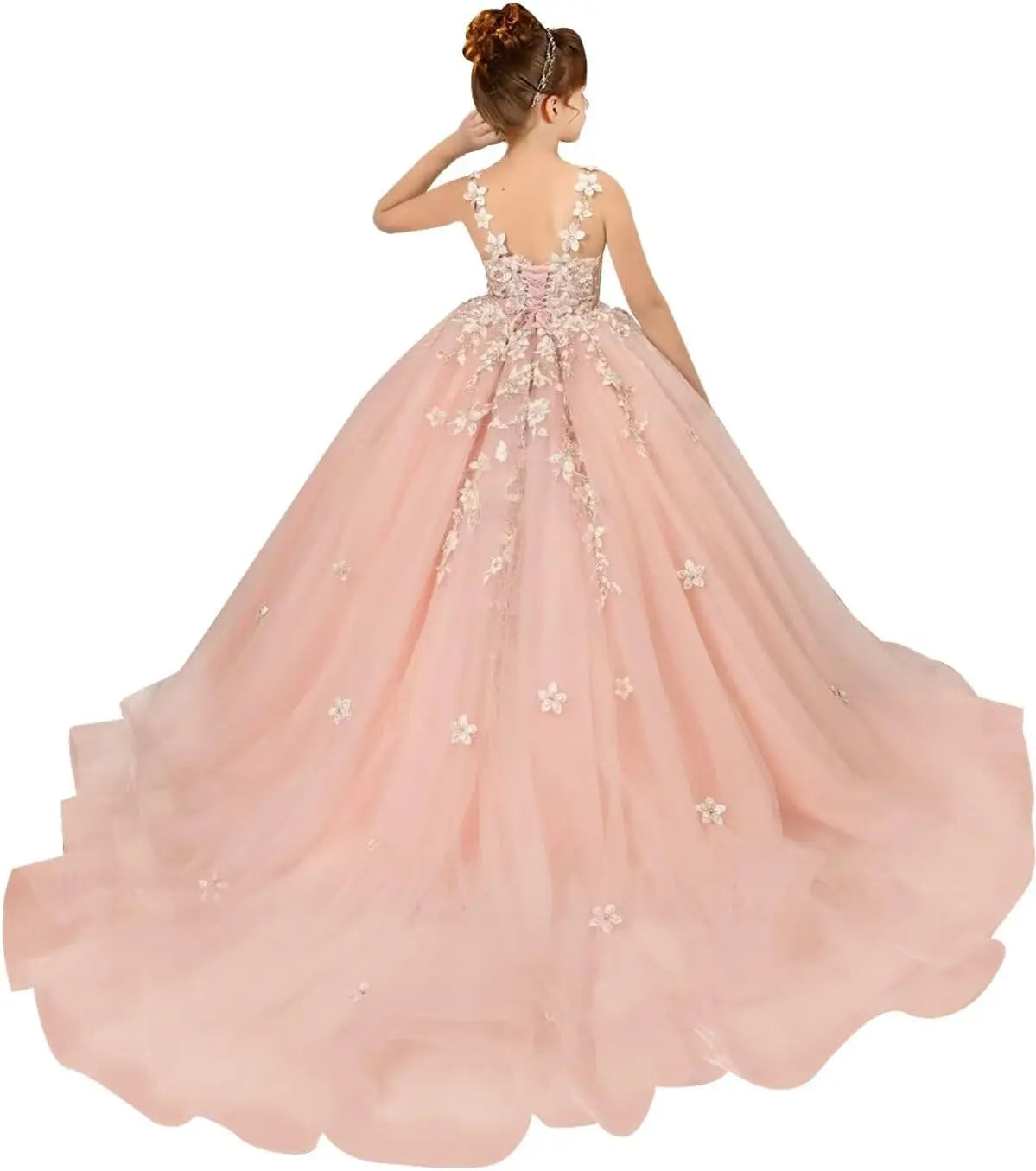 Tulle Flower Girl Dresses for Wedding Floral Appliques Princess Pageant Dress Girls Birthday Party Ball Gown