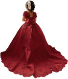 Blumenmädchenkleid für Mädchen zur Hochzeit, Applikationen, Tüll, Festzugskleider, kurze Ärmel, Ballkleid mit Schleife, Prinzessinnenkleid 