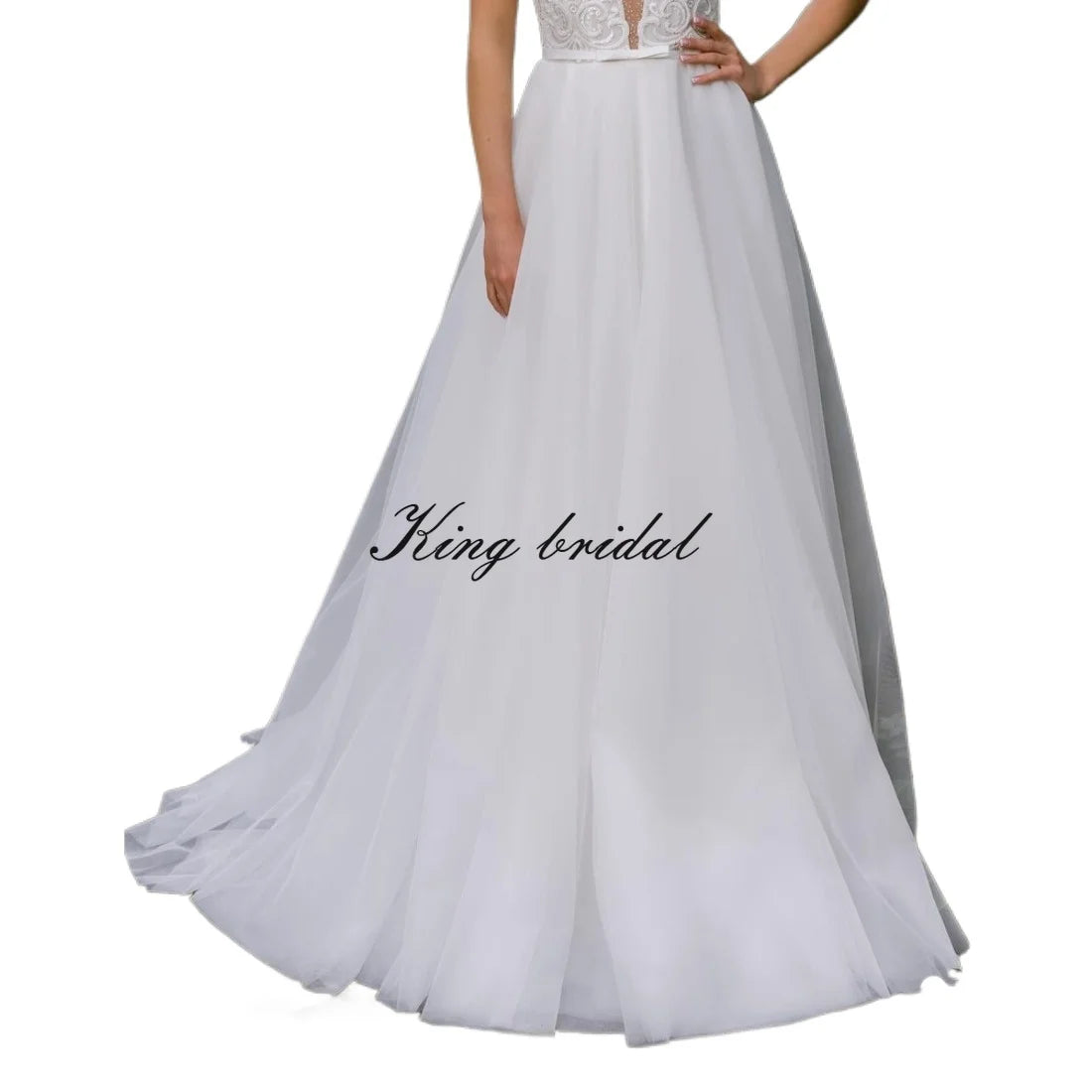 Besticktes Tüll Brautkleid A-Linie Rückenfreies Brautkleid Offenes Rückenkleid Custom Lace schlichtes A-Linienkleid Brautkleid 