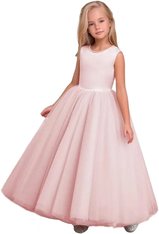Vestidos de niña de las flores para fiesta de boda, vestido de princesa para desfile, vestidos de primera comunión con perlas, vestido de tul para desfile, vestido de niña bebé 
