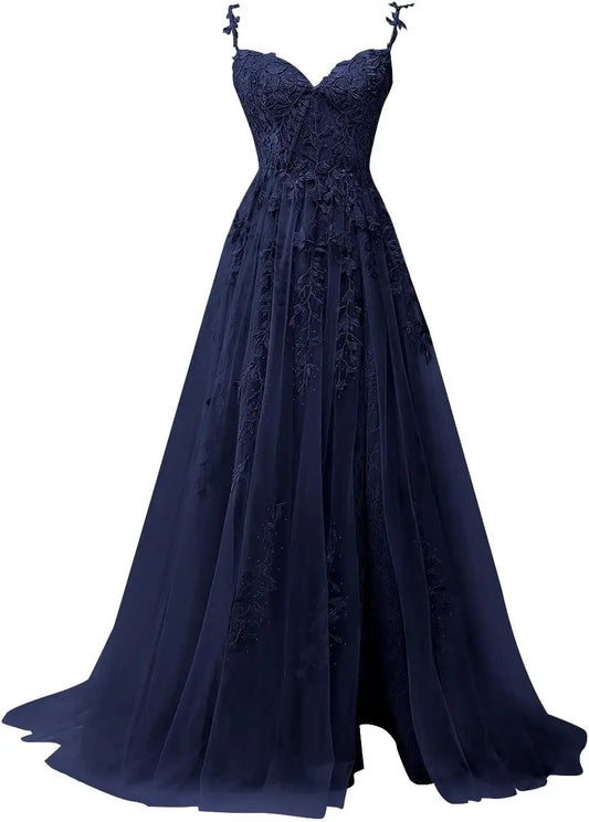 Vestidos de fiesta con apliques de encaje hechos a medida para adolescentes, vestidos largos de tul con abertura, vestidos de noche formales, vestidos de fiesta de boda 