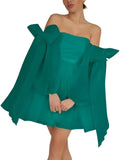 Vestidos de fiesta de organza con hombros descubiertos y lazo, de manga larga, para graduación, de corte A, formales, para cóctel o fiesta. 