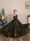 Vestido de princesa con lentejuelas abullonadas color burdeos, de un solo hombro, para bodas, fiestas de cumpleaños, banquetes, vestidos de niña de las flores, vestido de princesa 