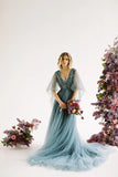 Angel sleeve bridal dress wedding gown Airy embroidered bridal dress V-neck applique ball gown prom dresses  party dress