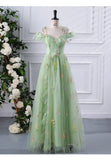New Spaghetti Strap Evening Dresses Sweet Embroidery Flower Tulle Party Dress Elegant Long A-line Prom Dresses Customized