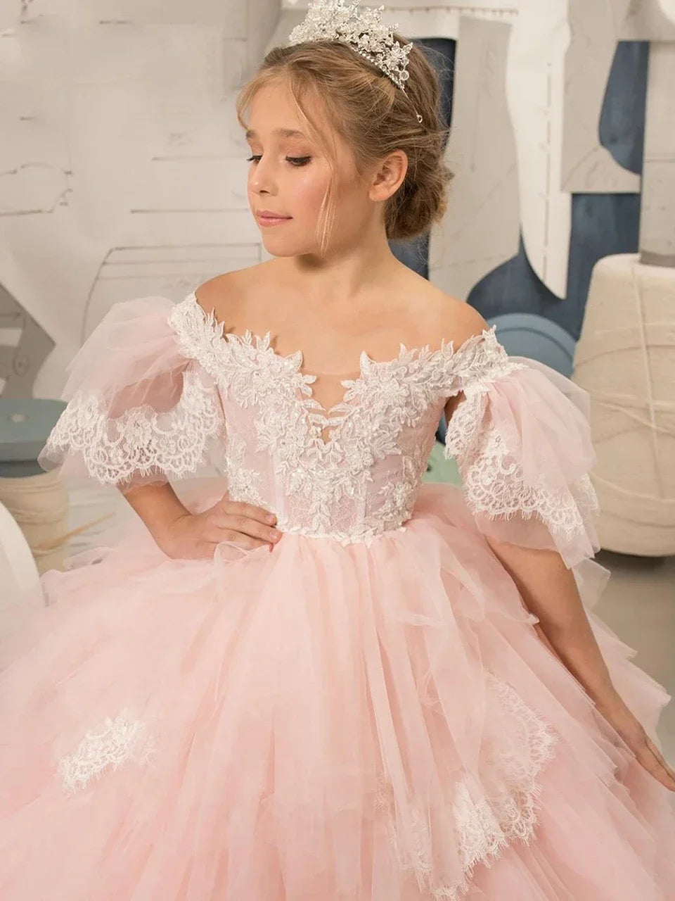 Apliques con volantes y capas de princesa para niña, vestido de fiesta de cumpleaños para niña, vestidos de primera comunión, vestidos de niña de flores rosas para boda 