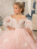 Apliques con volantes y capas de princesa para niña, vestido de fiesta de cumpleaños para niña, vestidos de primera comunión, vestidos de niña de flores rosas para boda 
