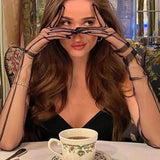 55cm Long Women Ultra Tulle Gloves Mesh Sheer Full Finger Elbow Long Gloves Vintage Sunscreen Gloves Wedding Bride Dress Mittens