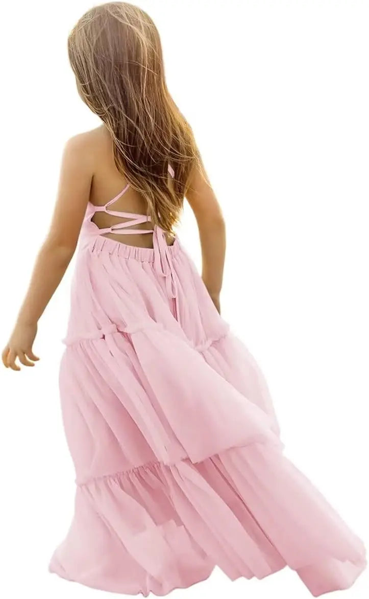 Boho Wedding Flower Girl Tulle Pageant Dresses for Kids First Communion Formal Dress Backless Prom Ball Gowns princess dress