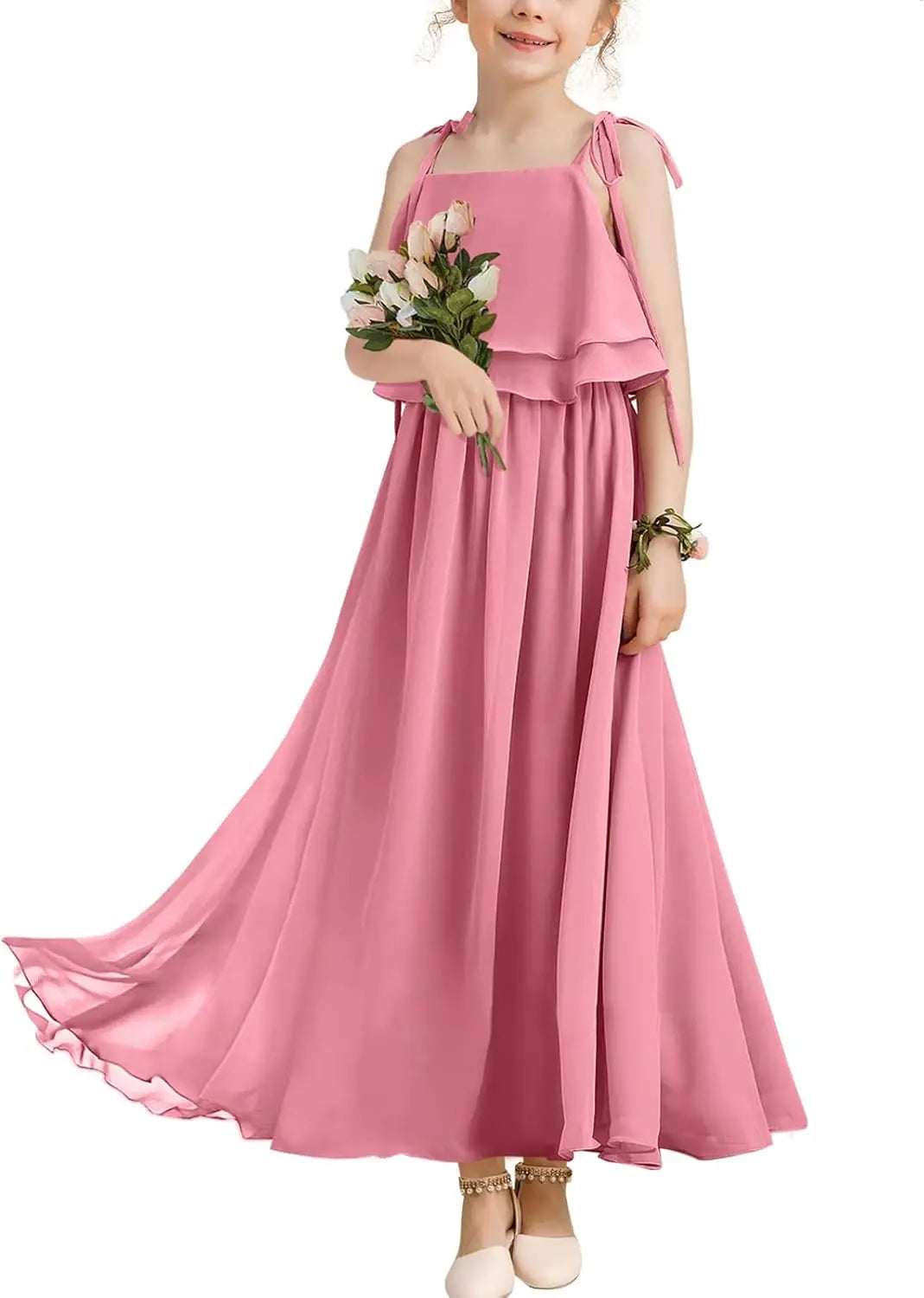Flower Girl Dress Girls for Wedding Birthday Party Junior Bridesmaid Dress Pageant Sleeveless Chiffon Kids Maxi Daily princess dress