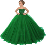 Tulle Flower Girls Dresses Lace Appliques Long Formal Princess Wedding Pageant Ball Gowns for Children