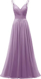 Chiffon-Spitze Brautjungfernkleider lang für Damen V-Ausschnitt Plissee Tüll Träger A-Linie Abschlussball Abend Hochzeit formelle Kleider 