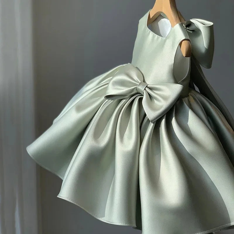 Baby Girls Wedding Birthday Bownot Dresses Clothing Toddler Kids Princess Party Ball Holy Communion Gown Customized Flower