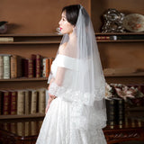White Ivory Red Black Bridal Veil Lace Short Elbow Wedding Tulle Appliques Embroidery Edge Long Cathedral Bride Veils 1.4M 265cm