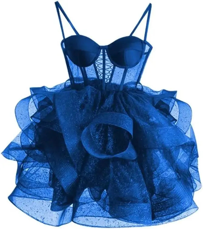 Organza Tüll Homecoming Kleider Spaghettiträger Lagen Kurzes Ballkleid Sweetheart Cocktailkleid Cocktailkleid 