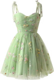 Vestidos de fiesta de tul con tirantes anudados para mujer, vestidos de novia con bordado de flores, vestidos cortos formales para fiesta, mini vestidos de bienvenida 