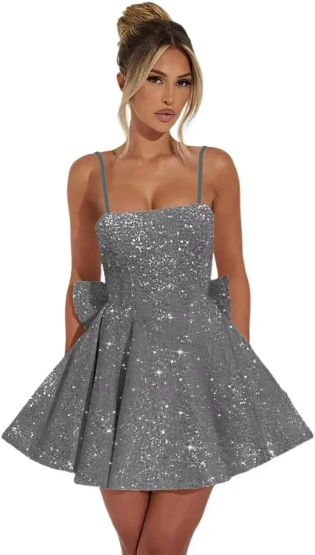 Maßgefertigte Damen-Heimkehrkleider mit quadratischem Ausschnitt und Pailletten für Teenager, A-Linie, kurzes Abschlussballkleid, Hochzeitsfeierkleid, Clubwear, Cocktailkleid 