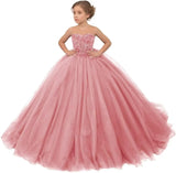 Tulle Flower Girls Dresses Lace Appliques Long Formal Princess Wedding Pageant Ball Gowns for Children