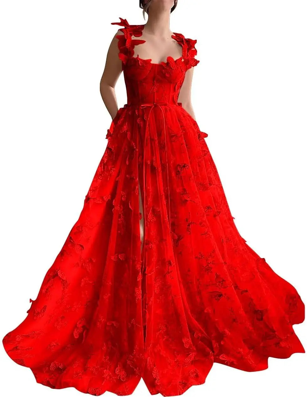 Women's 3D Butterfly Prom Dresses Tulle Ball Gown Fairy Corset Long Slit Lace Applique Formal Evening Dress party dresses