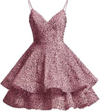 Sparkly Sequin Homecoming Dresses for Teens 2025 Short V Neck A Line Tiered Mini Formal Prom Cocktail Gown Above Knee Club Dress