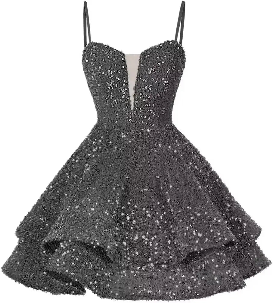 Kurzes Pailletten-Heimkehrkleid für Teenager, funkelnde Ballkleider, Sweet 16-Fotoshooting, Cocktailkleider, Minikleid, Partykleider 