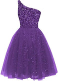 One Shoulder Sequin Homecoming Dresses Short Tulle Prom Dresses for Women A Line Princess Formal Cocktail Gown Gowns