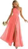 Women's One Shoulder Bridesmaid Dresses for Wedding Chiffon Side Split Reched Formal Evening Dress Sleeveless