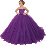 Tulle Flower Girls Dresses Lace Appliques Long Formal Princess Wedding Pageant Ball Gowns for Children