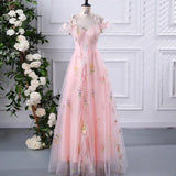 New Spaghetti Strap Evening Dresses Sweet Embroidery Flower Tulle Party Dress Elegant Long A-line Prom Dresses Customized