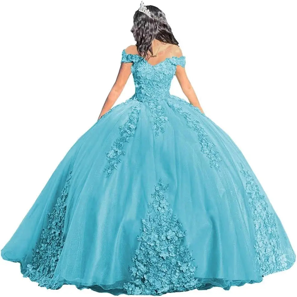 Luxury Off Shoulder Quinceanera Dresses Puffy Floral Lace Beaded Prom Dresses Sweet 15 16 Ball Gown with Train Quinceanera Gowns