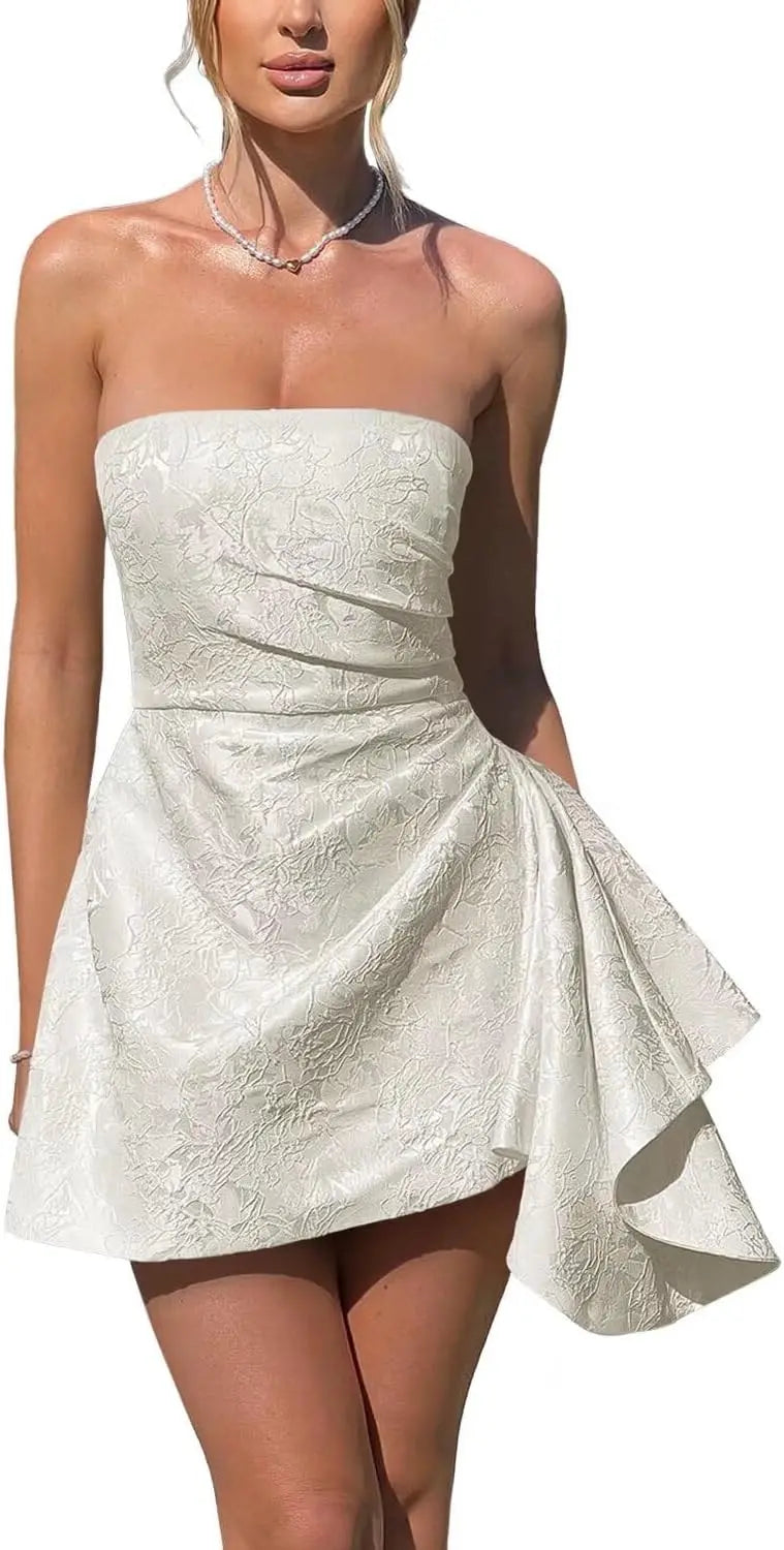 Kurze Brautkleider für die Braut, Strand, Spitzenapplikation, Tüll, trägerlos, Boho-Korsett, Mini-Brautkleid, Satin-Brautkleid mit Ärmeln 